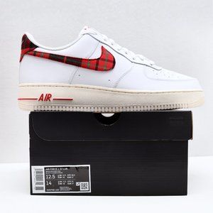 Nike Air Force 1 '07 LV8 White with Plaid Pattern Swoosh Men's size 12.5